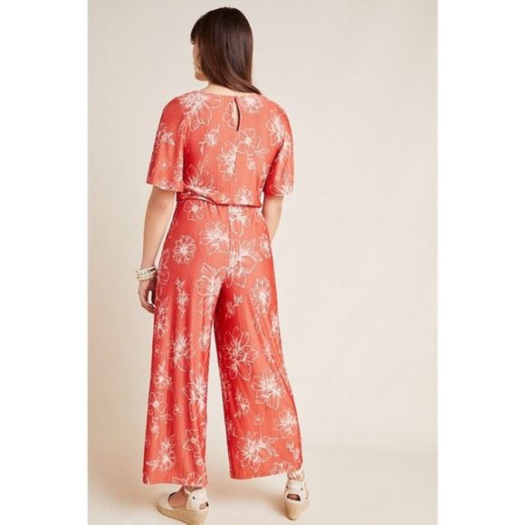Farm Rio for Anthropologie Jacobella Red Floral Wide Leg Jumpsuit M - Picture 3 of 10